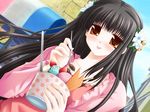  :p black_hair chocolate_mint_ice_cream cross_world food game_cg ice_cream ice_cream_cup ice_cream_spoon long_sleeves sakurazawa_izumi solo spoon tongue tongue_out tsukika_himenogi 