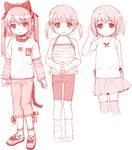  animal_ears artist_request cat_ears child copyright_request long_sleeves miniskirt monochrome multiple_girls pink short_over_long_sleeves short_sleeves sketch skirt socks striped thighhighs twintails zettai_ryouiki 