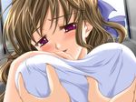  breast_grab breasts brown_hair floralia game_cg grabbing large_breasts long_hair masaharu purple_eyes sakurai_shino shino-sensei_no_yuuwaku_jugyou solo_focus 