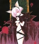  :o animal_ears arima_keitarou artemis bat belt cape cat_ears convenient_censoring cowboy_shot looking_at_viewer naked_cape paw_pose pink_hair red_eyes revealing_clothes short_hair solo standing tsukuyomi_moonphase vampire 