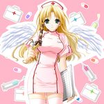  angel kareha nurse pointy_ears shuffle! solo suzuhira_hiro thighhighs third-party_edit wings 