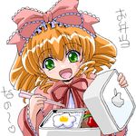  apple_inc. artist_request blonde_hair bow chopsticks food hina_ichigo long_sleeves lowres macintosh macmini obentou oekaki pink_bow rozen_maiden solo translated 