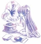  carnelian highres kao_no_nai_tsuki kuraki_suzuna long_sleeves monochrome phonograph ribbon solo 