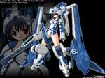  arm_cannon bare_legs blue_hair blush breasts dress fire_leo-05p_syrinx heart huge_weapon mecha_musume medium_breasts red_eyes short_dress solo thunder_force weapon yonezuka_ryou 