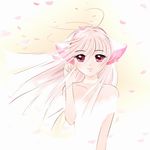  animal_ears cat_ears cherry_blossoms copyright_request digital_media_player ipod long_hair meineko pink_hair red_eyes smile solo white_hair 