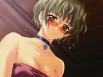  breasts carnelian choker cleavage game_cg glasses kao_no_nai_tsuki sawaguchi_chikako small_breasts solo wet 