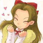  ^_^ artist_request blush bow brown_hair clenched_hands closed_eyes hair_bow heart houshakuji_renge long_hair long_sleeves ouran_high_school_host_club red_bow simple_background smile solo upper_body white_background 
