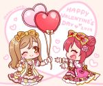  2019 2girls :d ;) ^_^ artist_name balloon blush bow brown_bow brown_eyes brown_hair chibi closed_eyes closed_mouth commentary_request dress eyes_closed flower hair_bow hair_bun hair_flower hair_ornament happy_valentine heart heart_balloon kunikida_hanamaru kurosawa_ruby love_live! love_live!_sunshine!! mono_land multiple_girls one_eye_closed open_mouth outstretched_arms pink_bow pink_dress pink_flower pink_rose profile puffy_short_sleeves puffy_sleeves red_bow red_hair rose short_sleeves side_bun sidelocks sideways_mouth signature smile wrist_cuffs yellow_dress 