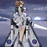  aircraft airplane back electricity english_electric_lightning from_behind jet looking_back mecha_musume military original solo yonezuka_ryou 