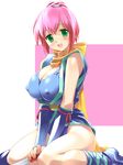  breasts cleavage covered_nipples final_fantasy final_fantasy_v green_eyes hima huge_breasts lenna_charlotte_tycoon ninja ninja_(final_fantasy) pink_hair short_hair solo 