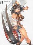  black_hair blue_eyes blue_panties breasts f.s. large_breasts menace panties queen's_blade revealing_clothes setra short_hair solo striped striped_panties underwear 