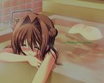  asakura_yume bath blush brown_hair da_capo da_capo_ii double_bun long_hair nude solo tanihara_natsuki wallpaper water wet 