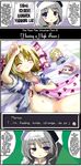  blonde_hair blush bottomless character_doll comic fever hard_translated kirisame_marisa moe morogami_ryou multiple_girls sick sweat touhou translated yagokoro_eirin 