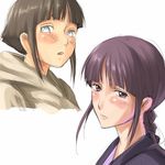  bleach blush braid brown_hair hyuuga_hinata kurotsuchi_nemu long_hair mosha multiple_girls naruto naruto_(series) purple_hair short_hair single_braid 