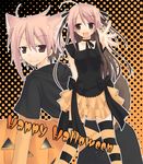  animal_ears cat_ears halloween happy_halloween kagurazaka_asuna mahou_sensei_negima! multiple_girls negi_springfield striped striped_legwear tamura_hiro thighhighs zettai_ryouiki 