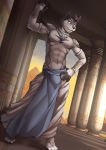  2019 4_toes 5_fingers abs anthro canid canine canis clothed clothing detailed_background digital_media_(artwork) male mammal smile solo standing toes topless twinkle-sez wolf 
