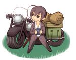  androgynous artist_request chibi coffee ground_vehicle hermes kino kino_no_tabi long_sleeves motor_vehicle motorcycle reverse_trap solo tomboy 