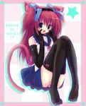  animal_ears black_legwear bow_legwear cat_ears copyright_request elbow_gloves gloves kannon_ouji lace lace-trimmed_thighhighs panties pantyshot pantyshot_(sitting) pink_panties sitting solo tail thighhighs underwear 
