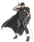  armor berserk cape full_body guts legs_apart male_focus simple_background sketch solo standing yu_65026 
