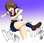  a1 anger_vein angry broken brown_hair character_request clenched_hands copyright_request green_eyes kicking legs panties pantyshot school_uniform shoes short_hair socks solo underwear white_panties 