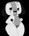  2018 animate_inanimate anthro beady_eyes bedroom_eyes camel_toe canid canine canis clothed clothing domestic_dog dongitos eyelashes female floppy_ears g-string half-closed_eyes looking_at_viewer mammal nintendo nintendo_switch open_mouth open_smile seductive short_stack skimpy smile solo standing switch_dog thick_thighs tongue underwear video_games wide_hips 