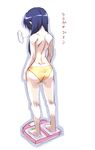  asakura_ryouko barefoot panties solo suzumiya_haruhi_no_yuuutsu tokyo_(great_akuta) topless underwear underwear_only weighing_scale yellow_panties 