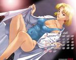  2002 akagi_ritsuko april artist_request breasts calendar_(medium) covered_nipples gainax_calendar long_sleeves medium_breasts mole mole_under_eye neon_genesis_evangelion one-piece_swimsuit solo stripping_instrumentality swimsuit 