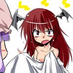  angry bat_wings blush breasts cleavage covering head_wings kiku_hitomoji koakuma multiple_girls no_nipples open_mouth patchouli_knowledge red_eyes red_hair small_breasts topless touhou upper_body wings 
