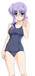  artist_request blue_eyes duplicate glasses lety_lowran lyrical_nanoha mahou_shoujo_lyrical_nanoha mahou_shoujo_lyrical_nanoha_a's one-piece_swimsuit purple_hair school_swimsuit solo swimsuit 