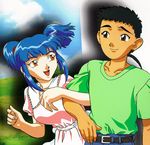  1girl 90s artist_request black_hair blue_hair brown_eyes masaki_mayuka masaki_tenchi tenchi_muyou! tenchi_muyou!_manatsu_no_eve yellow_eyes 