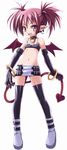  ass_visible_through_thighs bare_shoulders bat_wings black_legwear demon_girl disgaea earrings elbow_gloves etna gloves groin haga_yui highres jewelry makai_senki_disgaea microskirt midriff navel pointy_ears red_eyes red_hair skirt skull_earrings smile solo tail thighhighs twintails wings 