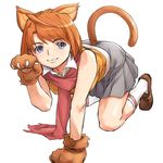  :3 animal_ears bent_over blue_eyes cat_ears kneehighs minato_fumi my-hime orange_hair orange_shirt paw_pose paws red_scarf scarf school_uniform shirt short_hair skirt smile socks solo tail tokiha_mai 