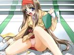  baldr_force blue_eyes brown_hair clipboard game_cg glasses hairband kikuchi_seiji long_hair long_sleeves military military_uniform open_mouth panties pantyshot pantyshot_(sitting) pink_panties segawa_minori sitting solo underwear uniform very_long_hair 