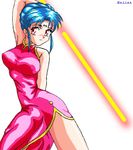  artist_request blue_hair china_dress chinese_clothes dress energy_sword facial_mark forehead_mark pink_eyes sideburns solo sword tenchi_muyou! tsunami_(tenchi_muyou!) weapon 