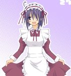  artist_request hair_over_one_eye long_sleeves mahou_sensei_negima! maid miyazaki_nodoka open_mouth polka_dot smile solo 