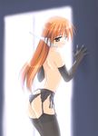  ass black_gloves black_legwear black_panties elbow_gloves garter_belt gloves lingerie long_hair norizou_type-r orange_eyes orange_hair panties robot_ears serio solo thighhighs to_heart underwear 