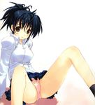  arm_support black_legwear blue_hair blush brown_eyes dress_shirt highres ichigo_100_percent lace lace_panties long_sleeves mitsumi_misato mukai_kozue open_mouth panties pantyshot pantyshot_(sitting) pink_panties ponytail shirt short_hair sitting skirt socks solo spread_legs underwear 