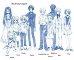  .hack//tasogare_no_udewa_densetsu 4boys 6+girls artist_request bag balmung_(.hack//) baseball_cap blue book brother_and_sister child cross crossed_arms everyone formal glasses handbag hat high_heels hood hoodie hotaru_(.hack//) jewelry kamui_(.hack//) kunisaki_rena kunisaki_shugo long_hair long_sleeves magi_(.hack//) mireille_(.hack//) monochrome multiple_boys multiple_girls necklace necktie ouka_(.hack//) plaid reki_(.hack//) sandals shoes short_hair shorts siblings skirt smile sneakers socks suit v 