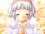  blush closed_eyes dress frills game_cg hairband hands_clasped long_sleeves miu_(triptych) nimura_yuuji own_hands_together praying solo triptych water wet wet_clothes 
