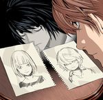  artist_request bags_under_eyes bob_cut death_note drawing l_(death_note) lowres male_focus mello multiple_boys near yagami_light 