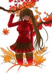  brown_eyes brown_hair hair_ribbon herudi long_hair long_sleeves miniskirt original red ribbon skirt solo thighhighs twintails zettai_ryouiki 