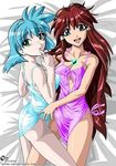  ass bed blue_eyes blue_hair blush breasts cleavage daniel_fielding dita_liebely green_eyes green_panties jewelry lingerie long_hair lowres lying meia_gisborn multiple_girls necklace nightgown on_back on_side pale_skin panties purple_panties red_hair short_hair side-tie_panties small_breasts underwear underwear_only vandread very_long_hair yuri 