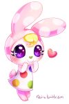  &lt;3 &lt;3_eyes 3_toes 4_fingers animal_crossing blonde_hair blush chrissy_(animal_crossing) clothing eye_lash fur green_nose hair hi_res lagomorph mammal multicolored_fur nevirra nintendo pink_fur purple_eyes rabbit shirt simple_background smile toes url video_games watermark white_background white_fur 