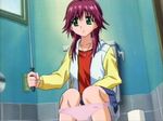  akahori_gedou_hour_rabuge green_eyes panties panty_pull pink_panties purple_hair screencap solo toilet underwear yoshizumi_aimi 