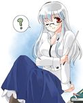  bespectacled coco_(artist) glasses kamishirasawa_keine long_hair long_sleeves non-web_source pantyhose pointer solo teacher touhou 