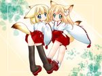  animal_ears blonde_hair japanese_clothes koyuki_(snow_fox) long_sleeves multiple_girls nakajima_konta sayuki_(snow_fox) snow_fox thighhighs 