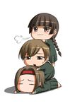  brown_eyes brown_hair chibi hasekura_rei human_tower katwu_(gensou_ninja_yashiki) long_sleeves maria-sama_ga_miteru multiple_girls parody school_uniform shimazu_yoshino stacking torii_eriko 