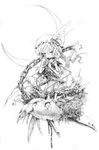  chain flandre_scarlet greyscale hat katzeh monochrome moon solo touhou vampire wings 