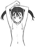  angry armpits arms_up breasts frown greyscale jiyu2 looking_at_viewer lowres monochrome nipples nude original short_hair small_breasts solo twintails upper_body 