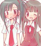  artist_request bangs konoe_konoka lowres mahora_academy_middle_school_uniform mahou_sensei_negima! multiple_girls one_eye_closed sakurazaki_setsuna school_uniform 